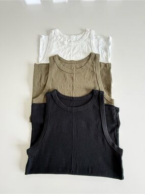 a new day Women's Ribbed Tank Trio - Black, Olive, White Size Large